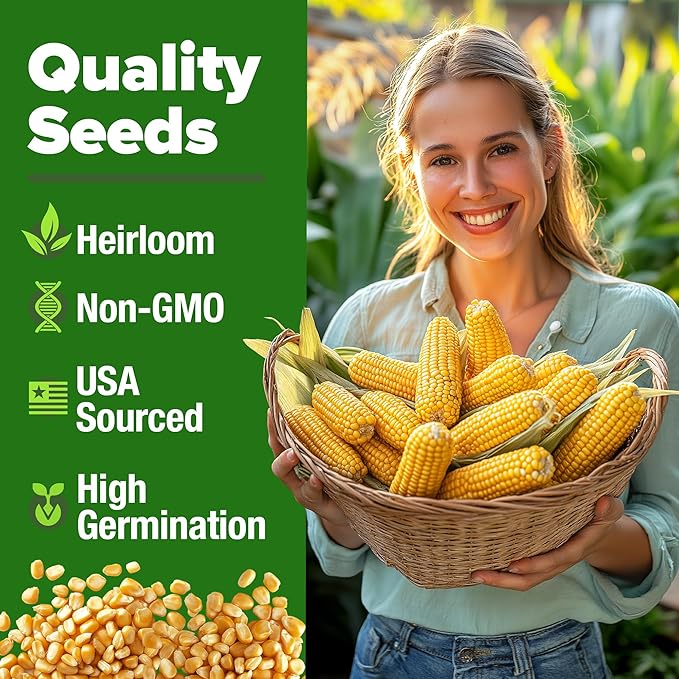 HOME GROWN Non GMO Golden Bantam Corn 1 Pack 100 Heirloom Vegetable Seeds Grow Sweet Corn Outdoors Easy for Beginners & Great for Home Gardeners High Germination (Zea mays)