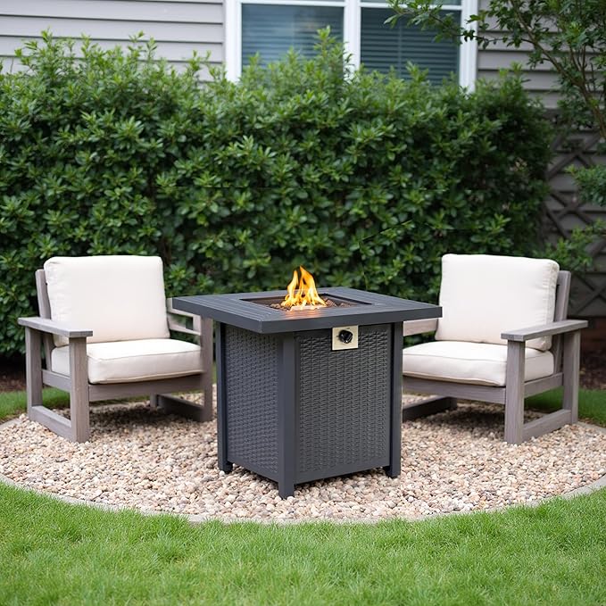 28-inch Upgraded Outdoor fire Table with 50000 BTU, Storage Basket, and Volcanic Stones Suitable for terraces, Gardens backyards