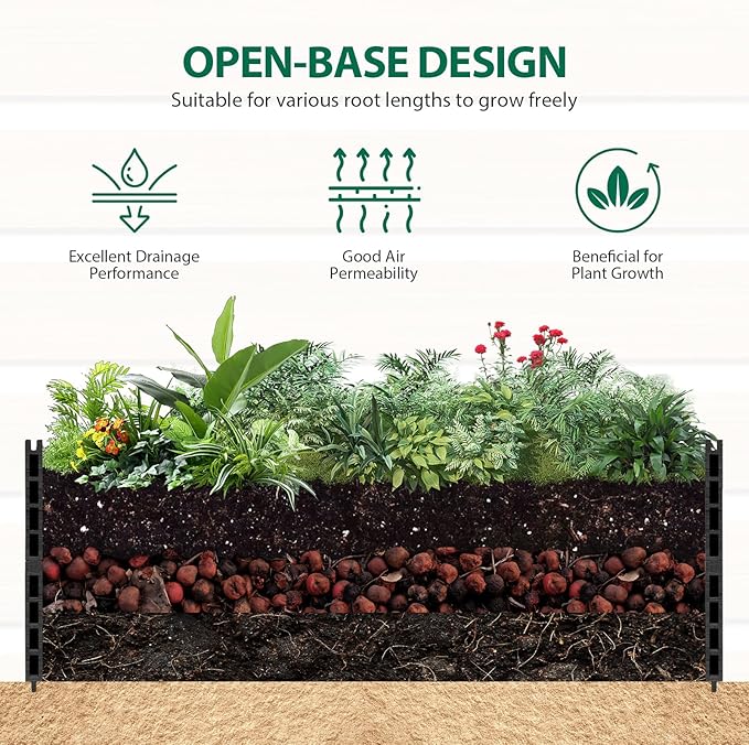 Modular Raised Garden Bed - Expandable Design with Composite Panels & Aluminum Frame - Perfect for Flowers, Vegetables, Herbs - Outdoor Planter Cuboid Box for Patio, Balcony, Backyard (Black)