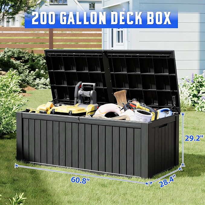 NBYSGO Outdoor Storage Box, Resin Deck Boxes Indoor and outdoor, Waterproof Storage Box Lockable Lid (Black,200 Gallon)