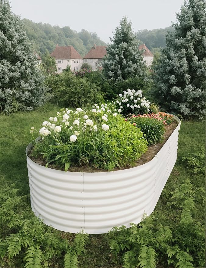 IDEAHOUSE 2-Pack Raised Garden Bed - Heavy-Duty Galvanized Steel Outdoor Planter Box for Vegetables, Flowers & Herbs - Rust-Resistant, Easy-Assembly Garden Box, Beige/Green