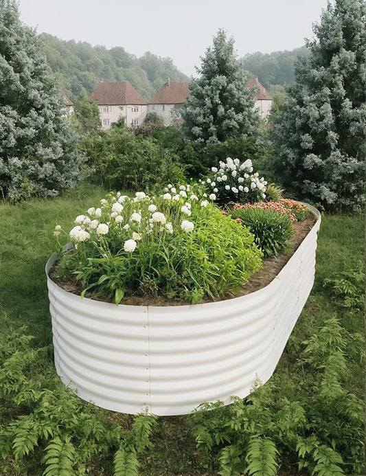 IDEAHOUSE 2-Pack Raised Garden Bed - Heavy-Duty Galvanized Steel Outdoor Planter Box for Vegetables, Flowers & Herbs - Rust-Resistant, Easy-Assembly Garden Box, Beige/Green