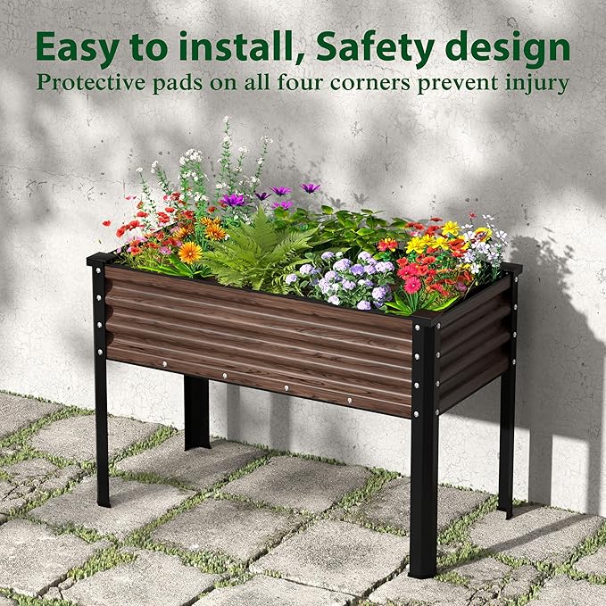 MUPATER 48" L x 24" W x 32" H Galvanized Steel Raised Garden Bed, Large Metal Elevated Raised Planter Box with Legs & Detachable Black Liner for Backyard, Garden, Balcony, Rustic