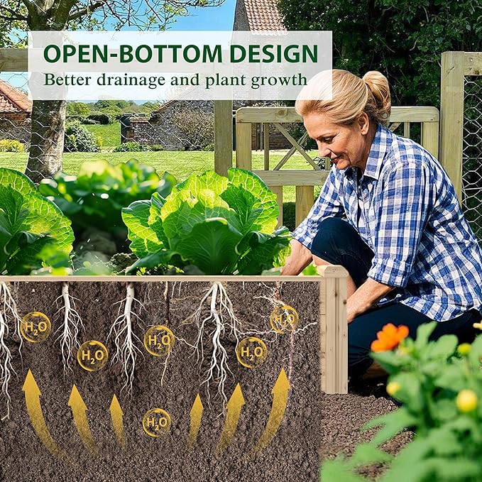BlueWish Outdoor Wooden Garden Bed, Raised Garden Bed with Bottomless, Divisible Planter Boxes for Gardening, Vegetable, Flower, 95''L x 49''H x 11''W