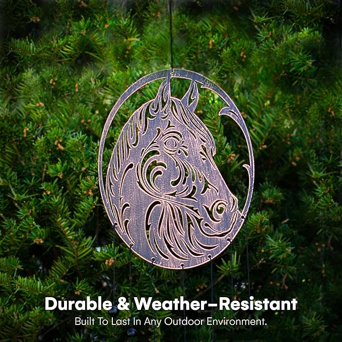 VP Home Rustic Horse Wind Chimes for Outside - Harmonic Windchimes with Animal Design for Gardens, Patios, and Porches - Thoughtful Gift for Mom, Grandma, and Gifts for Horse Lovers - 22x17x70 Inches