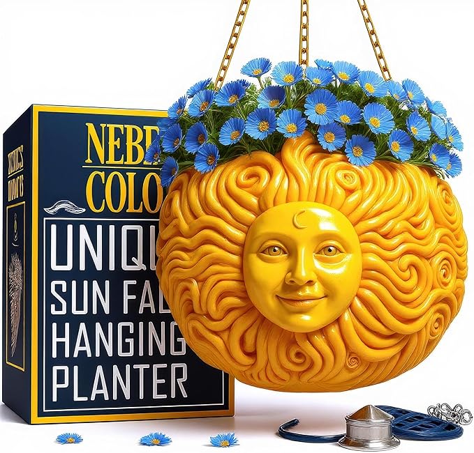 Fun & Unique Sun Face Hanging Planter Quirky Celestial Decor for Plant Lovers – Indoor Outdoor Flower Basket for Succulents & Small Plants – Decorative Garden Yard Art