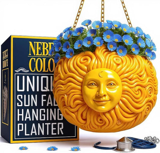 Fun & Unique Sun Face Hanging Planter Quirky Celestial Decor for Plant Lovers – Indoor Outdoor Flower Basket for Succulents & Small Plants – Decorative Garden Yard Art