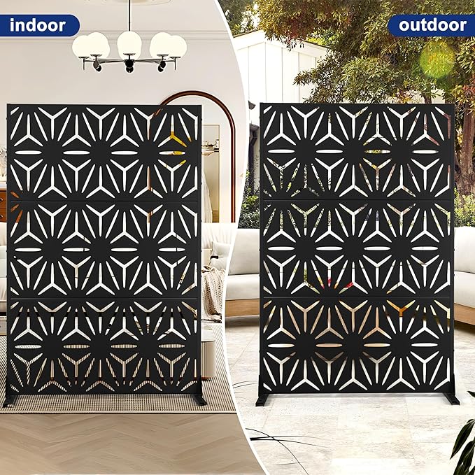 Outdoor Privacy Screen,72" H×47" W Metal Privacy Screen, Freestanding Privacy Fence Panels for Patio