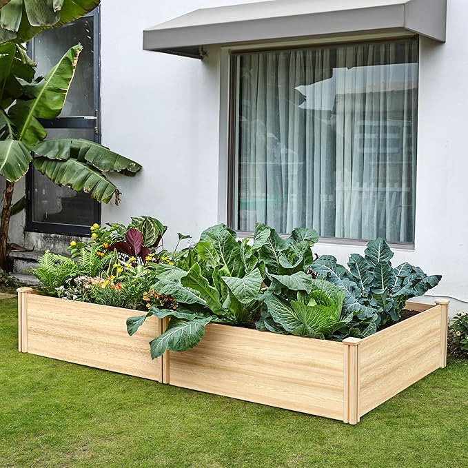 SPECRAFT 15 Inch Depth 8x4 FT Deep Wooden Raised Garden with Open Base, Extra Large Planter Box for Deep-Rooted Plants, Ideal for Outdoors, Patio, Backyard