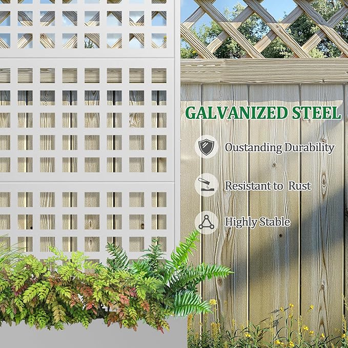 Metal Raised Garden Bed with Trellis, 2 in 1 Trellis with Planter Box & Privacy Screen for Climbing Plants, Vine, Outdoor Standing Flower Beds with Drainage Holes, 47.2" L x 16.7" W x 70.8" H, White