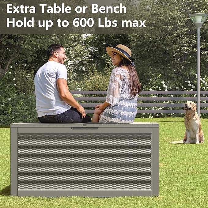 NBYSGO Outdoor Storage Box, Resin Deck Boxes Indoor and outdoor, Waterproof Storage Box Lockable Lid (Grey, 100 Gallon)