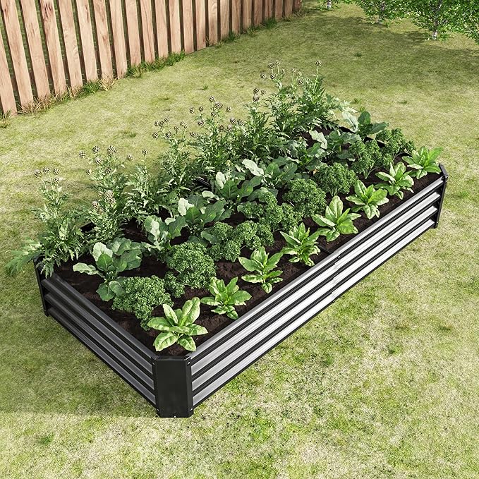 6x3x1ft Raised Garden Bed, Outdoor Galvanized Raised Garden Beds, Metal Raised Beds for Gardening Vegetables Fruits and Flowers, Easy Assembly, 127 Gallon Capacity - Black