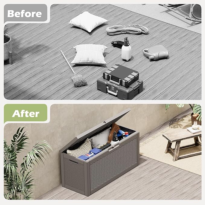 NBYSGO Outdoor Storage Box, Resin Deck Boxes Indoor and outdoor, Waterproof Storage Box Lockable Lid (Grey,70 Gallon)