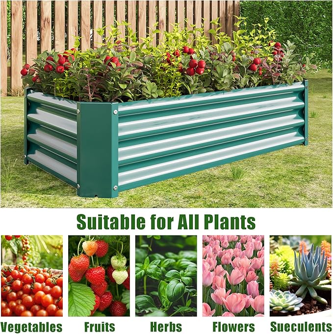 4x2x1ft Raised Garden Bed, Outdoor Galvanized Raised Garden Beds, Metal Raised Beds for Gardening Vegetables Fruits and Flowers, Easy Assembly, 52 Gallon Capacity - Green