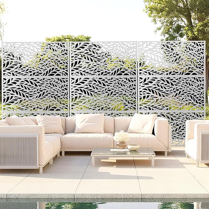 Outdoor Privacy Screen,72" H×47" W Metal Privacy Screen, Freestanding Privacy Fence Panels for Patio