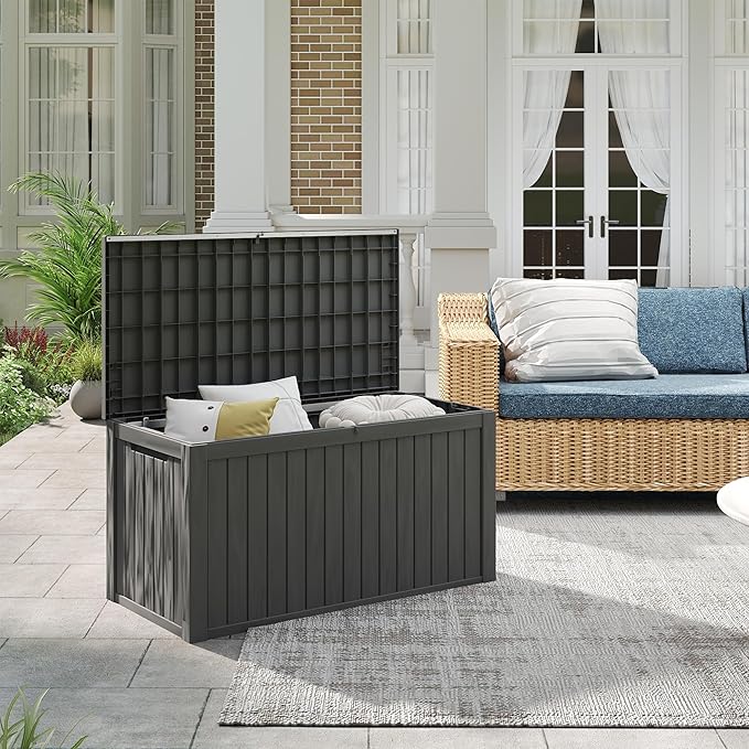 180GAL Deck Box-Black ，Patio Storage，Outdoor Chest，Large Waterproof，Cushion Furniture
