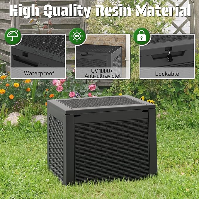 NBYSGO Outdoor Storage Box, Resin Deck Boxes Indoor and outdoor, Waterproof Storage Box Lockable Lid (Black,32 Gallon)