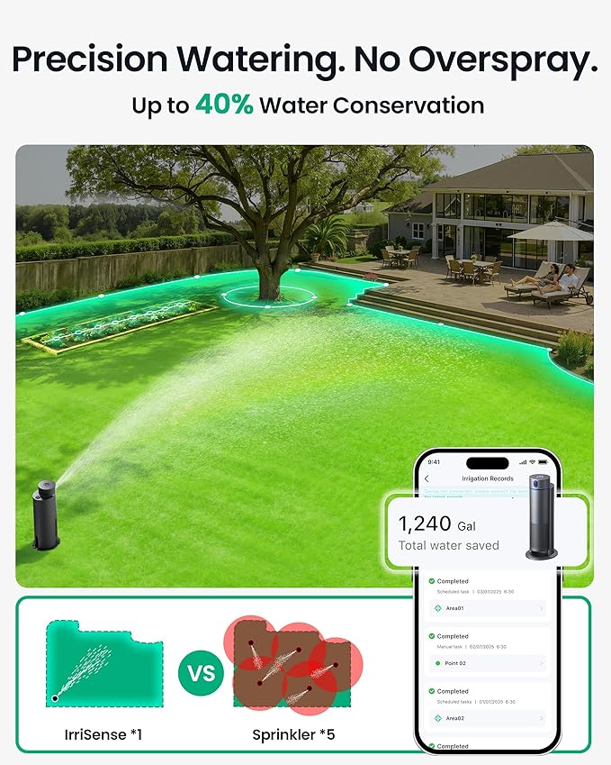 Aiper IrriSense 2 Smart Irrigation System, 4-in-1 Multi-Zone Watering Device with App Control, Smart Scheduling, and Rain Sensor for Lawns up to 4,800 sq.ft.