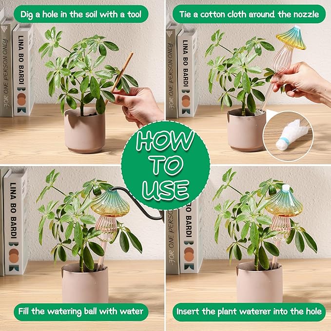 Plant Watering Globes, Rainbow Gradient Color Mushroom Plant Watering Devices, Self Watering Globes,Self Watering Planter Insert - Watering Bulbs for Indoor Plants for Travel Vacation (4 PCS)