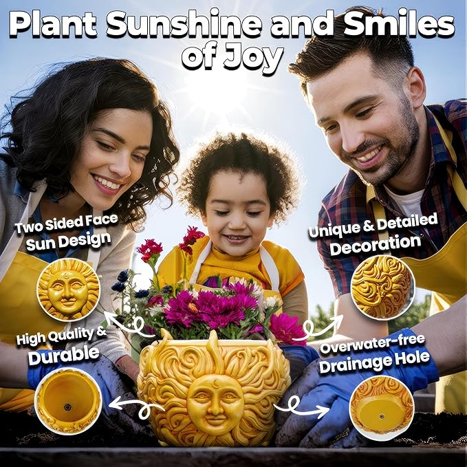 Fun & Unique Sun Face Hanging Planter Quirky Celestial Decor for Plant Lovers – Indoor Outdoor Flower Basket for Succulents & Small Plants – Decorative Garden Yard Art