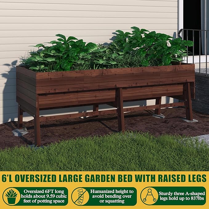 BlueWish Cedar Raised Garden Bed, 28.5" H Planter Boxes Outdoor with Detachable Black Liner, Drainage Holes, Raised Beds for Gardening, Vegetable, Flower, Rustic