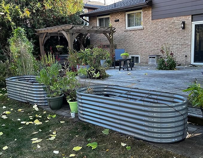 8 Pack 8x3x2FT Galvanized Raised Garden Bed Kit Oval Metal Ground Planter Box Outdoor Bottomless Planter Raised Beds for Vegetables Flowers Herbs Fruits, Gray