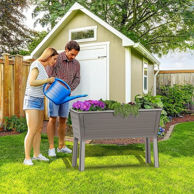 Raised Garden Bed with Wheels Resin Sturdy Planter Waterproof UV-Resistant Outdoor for Flowers Vegetables Herbs in Backyard Patio (1, Grey)
