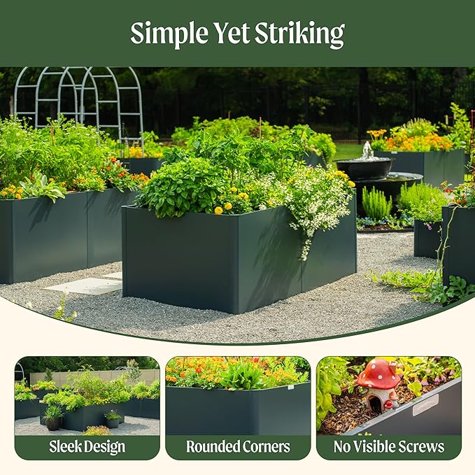 Vego garden 32" Extra Tall Raised Garden Bed Kit, 42" x 83" Modern Raised Garden Beds, Metal Planter Box for Vegetables Flowers Fruits, Urban Charcoal
