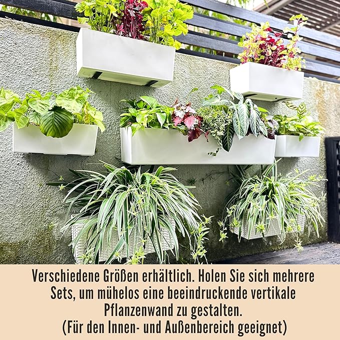 LaLaGreen Wall Planter for Outdoor (2 Pack, 20 Inch) White Self Watering Rectangular Window Boxes Planters to Attach to House with Bracket, Country Vertical Plant Wall Holder Indoor Garden Minimalist