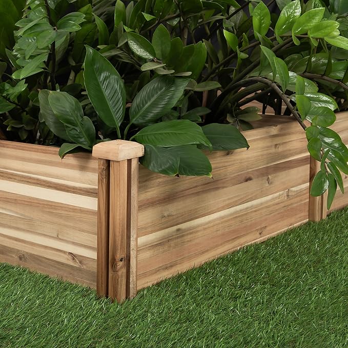Durable Wooden Planter Box Outdoor – Natural Acacia Wood Raised Bed for Diverse Planting – Elevated Garden Box for Vegetables – Promotes Better Drainage – Sturdy Garden Bed (47x25x10 IN)