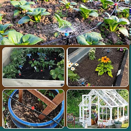 55FT Quick-Connect Drip Irrigation Kit, Garden Watering System DIY Automatic Irrigation Equipment Set for Lawn Raised Bed Greenhouse Plant Watering with 1/4'' Tubing, Drip Emitters, Connectors