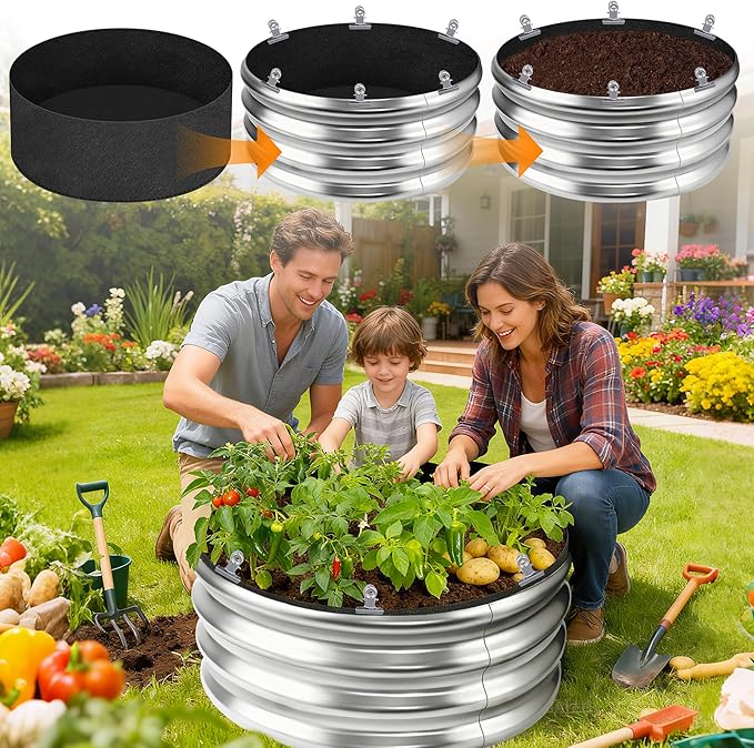 2 Sets 2 x 2 x 1 ft Raised Garden Bed Liner Bag, Breathable Grow Bed Fabric Liners with Clips and Gloves, Garden Box Non Woven Bag for Outdoor Plants Growth Keep Soil Isolation (Circular)