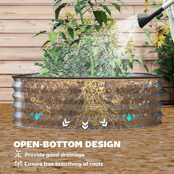 Outsunny 2PCS Galvanized Raised Garden Bed, 7' x 3' x 1' Raised Beds for Gardening with Plant Support Stakes, Rubber Strap Edging and Gloves, Metal Planter Box for Vegetables, Flowers, Silver