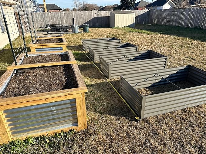 A ANLEOLIFE 8 Pcs 6X3X1.5 ft Rectangular Galvanized Raised Garden Beds Outdoor for Planting Vegetables Flowers Herb, Quartz Grey