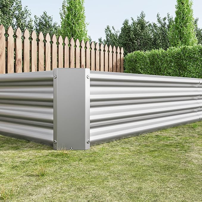 8x4x1ft Raised Garden Bed, Outdoor Galvanized Raised Garden Beds, Metal Raised Beds for Gardening Vegetables Fruits and Flowers, Easy Assembly, 202 Gallon Capacity - Silver