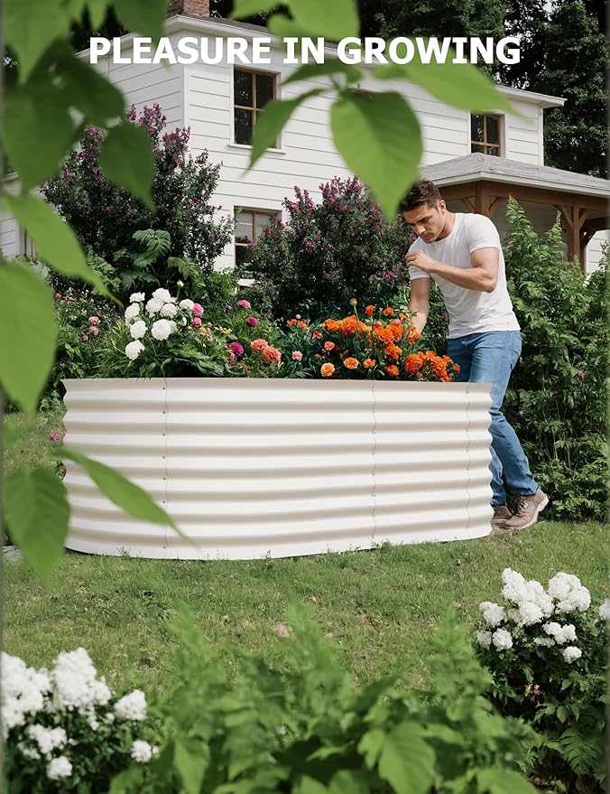 IDEAHOUSE 2-Pack Raised Garden Bed - Heavy-Duty Galvanized Steel Outdoor Planter Box for Vegetables, Flowers & Herbs - Rust-Resistant, Easy-Assembly Garden Box, Beige/Green