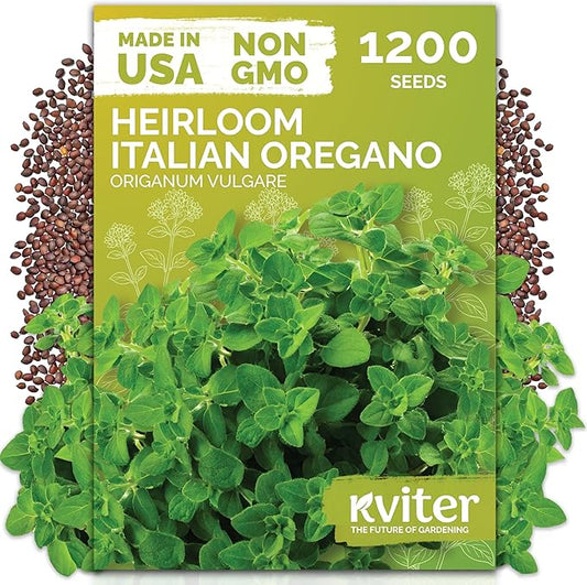 KVITER 1200 Italian Oregano Seeds for Planting (Origanum vulgare) - Majoram, Perennial Pizza Herb, Spicy Flavor Perfect Fresh & Dried - Non GMO & Heirloom Herb Seeds for Outdoor & Indoor Garden, Pots