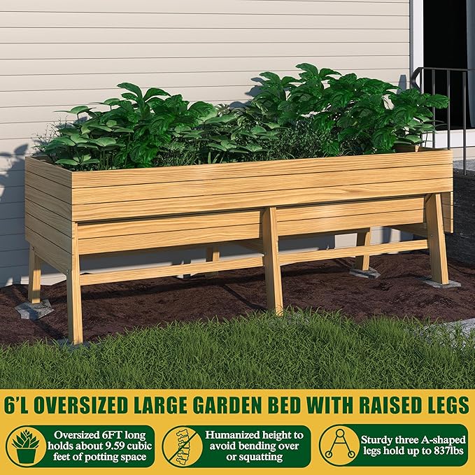 BlueWish 28.5" H Raised Garden Beds Outdoor, Raised Garden Bed with 837 lbs Capacity, Detachable Liner, Planter Box for Outdoor, Patio, Backyard, Natural