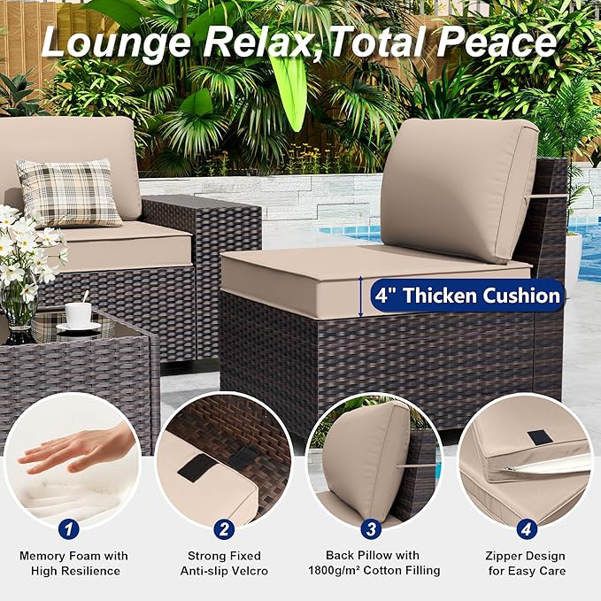 Outdoor Patio Furniture Set with Gas Fire Pit Table, 7 Pieces Patio Furniture Set Outdoor Sectional Sofa w/43in Propane Fire Pit, PE Wicker Rattan Patio Conversation Sets - Sand.