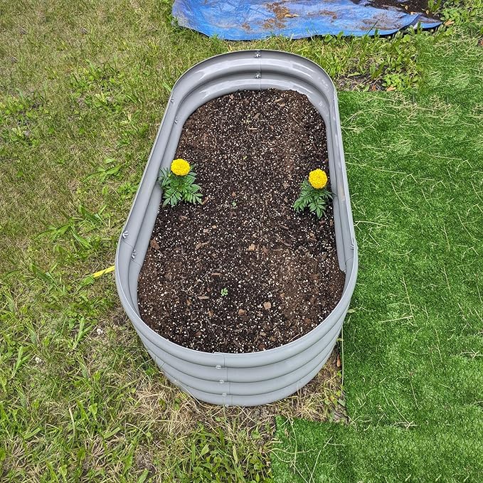 8 Pack 4x2x1FT Galvanized Raised Garden Bed Kit Oval Metal Ground Planter Box Outdoor Bottomless Planter Raised Beds for Vegetables Flowers Herbs Fruits, Green