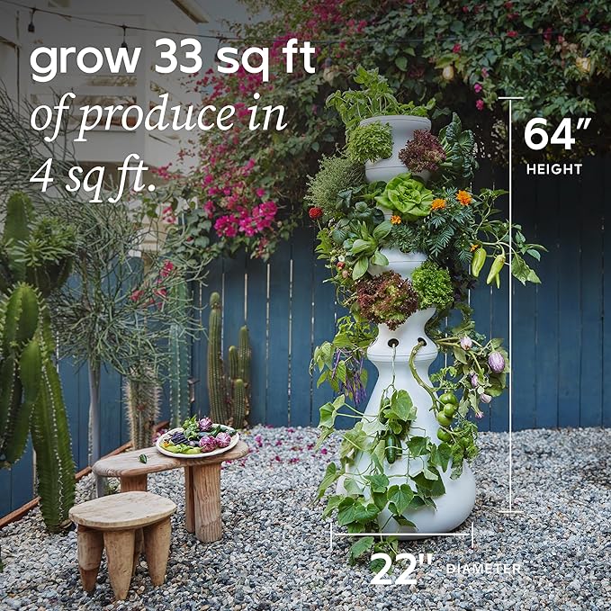 Farmstand Starter Kit + 30 Seedling Credits | Family Hydroponic Growing System Kit | Self-Watering Outdoor Vertical Garden Planter Tower | 5ft 5in | Made in USA