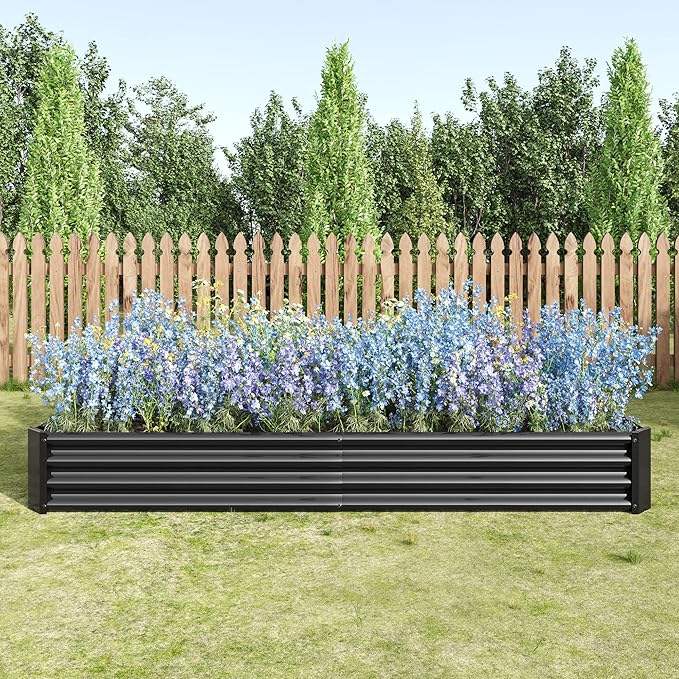 Galvanized Raised Garden Bed for Vegetables,Planter Raised Garden Boxes Outdoor,Metal Raised Garden Beds Steel Kit for Vegetables Flower Herb Patio Black Rectangle
