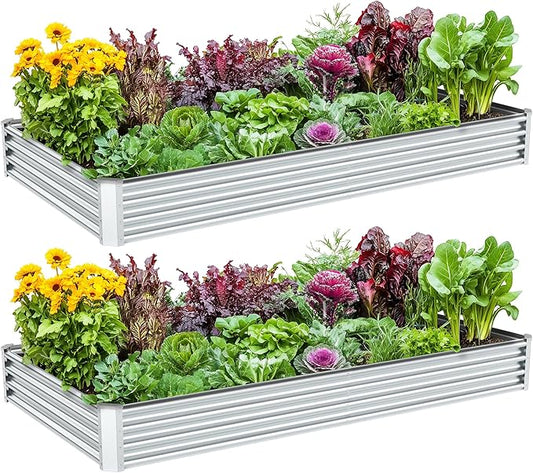 2PCS 8x4x1FT Galvanized Raised Garden Bed Kit,Vegetable Boxes-Rectangle Metal Flower Box,Large Planter Raised Beds Outdoor Garden for Planting,Fruit,Herb-Silver