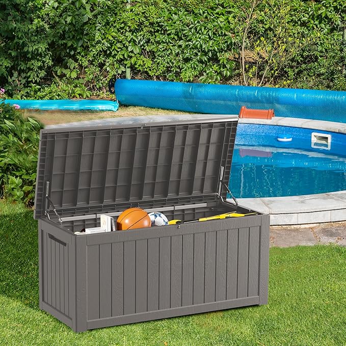 270GAL Deck Box -Grey，Large Capacity，UV-Resistant ，Deck Box，Patio， Yard，Garden Storage