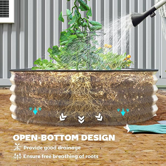 Outsunny 2PCS Galvanized Raised Garden Bed, 7' x 3' x 1' Raised Beds for Gardening with Plant Support Stakes, Rubber Strap Edging and Gloves, Metal Planter Box for Vegetables, Flowers, Cream White