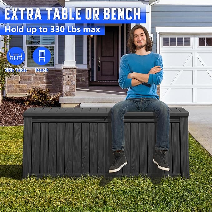 NBYSGO Outdoor Storage Box, Resin Deck Boxes Indoor and outdoor, Waterproof Storage Box Lockable Lid (Black,200 Gallon)