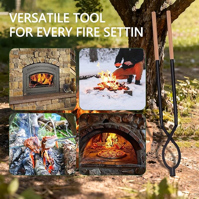 42" Large Fireplace Tongs Log Grabber with Scissor Shape Serrated, Portable Expandable Fire Pit Tongs accessory for Outdoor Fire Pit, grizzly grabber, indoor Fireplaces,Bonfires.