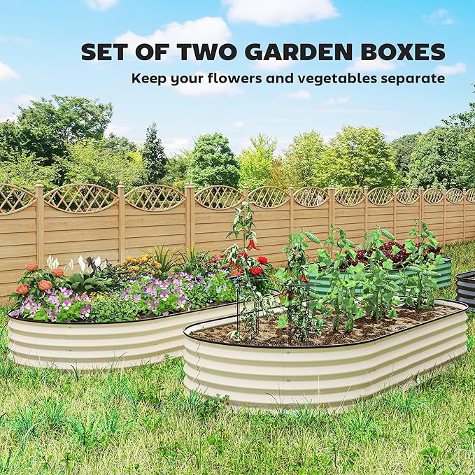 Outsunny 2PCS Galvanized Raised Garden Bed, 7' x 3' x 1' Raised Beds for Gardening with Plant Support Stakes, Rubber Strap Edging and Gloves, Metal Planter Box for Vegetables, Flowers, Cream White