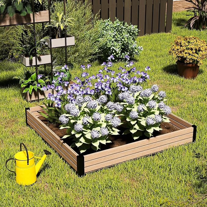 Elevated Wooden Raised Garden Planter Outdoor Flower & Vegetable Box for Patio, Backyard, or Garden - Durable, Weather-Resistant Design - 47.2" x 47.2" x 6.3" (Maple)