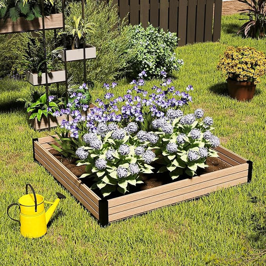 Elevated Wooden Raised Garden Planter Outdoor Flower & Vegetable Box for Patio, Backyard, or Garden - Durable, Weather-Resistant Design - 47.2" x 47.2" x 6.3" (Maple)